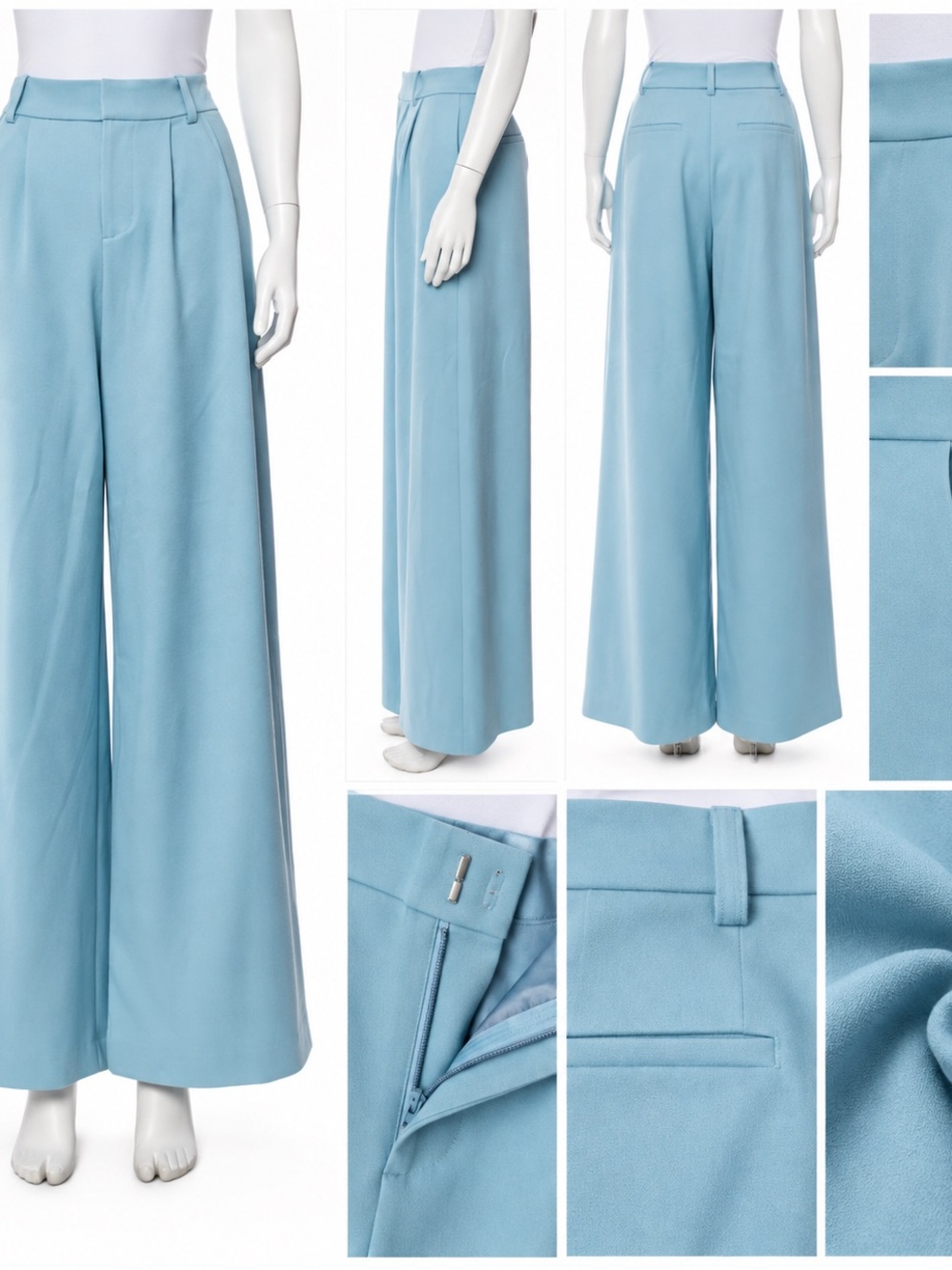 Alice + Olivia Blue Pleated Wide Leg High Rise Pants M